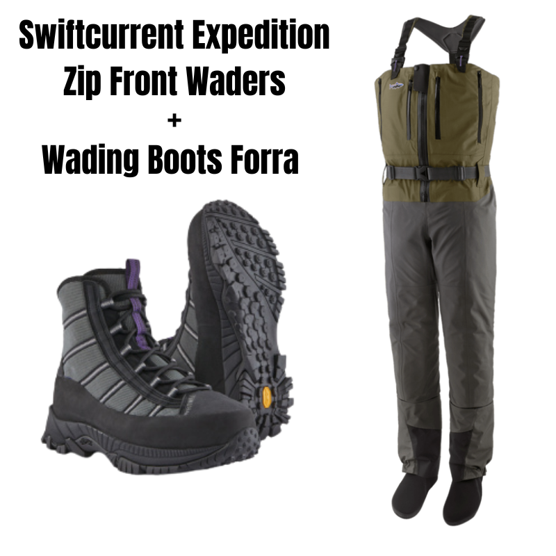 Patagonia Pánské brodící kalhoty Swiftcurrent Expedition Zip Front Waders, vel. LLL - Basin Green a Patagonia Wading Boots Forra, vel. US 06 - EU 39