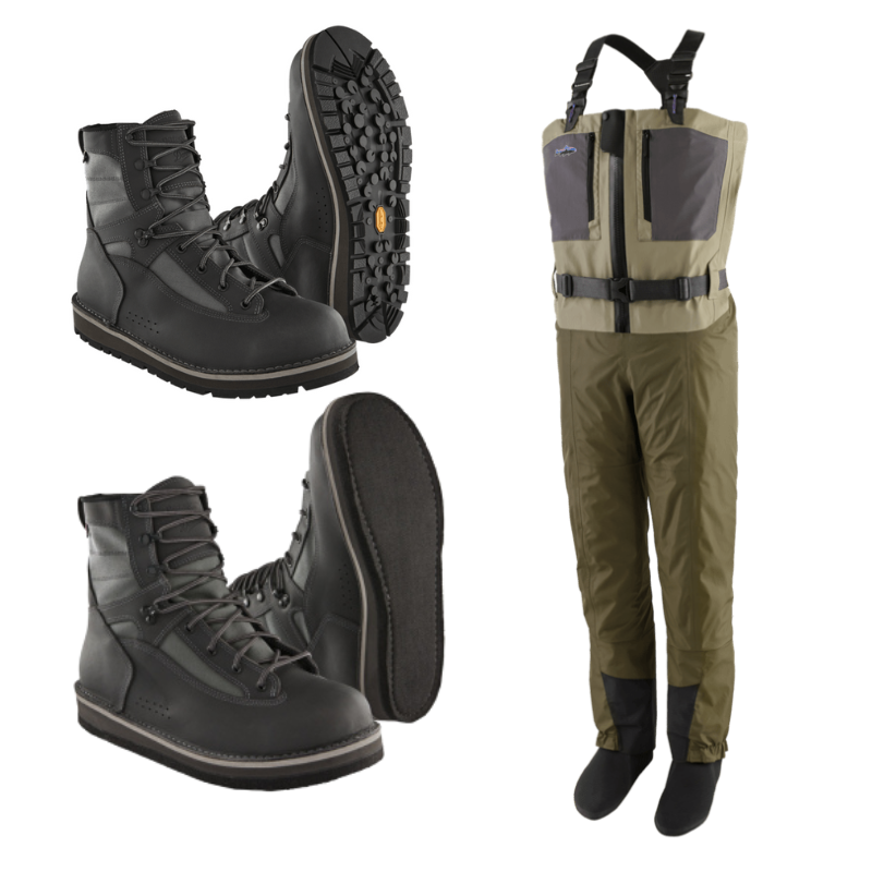 Patagonia Pánské brodící kalhoty Swiftcurrent Traverse Zip Front Waders - River Rock Green a Patagonia Brodicí boty Foot Tractor