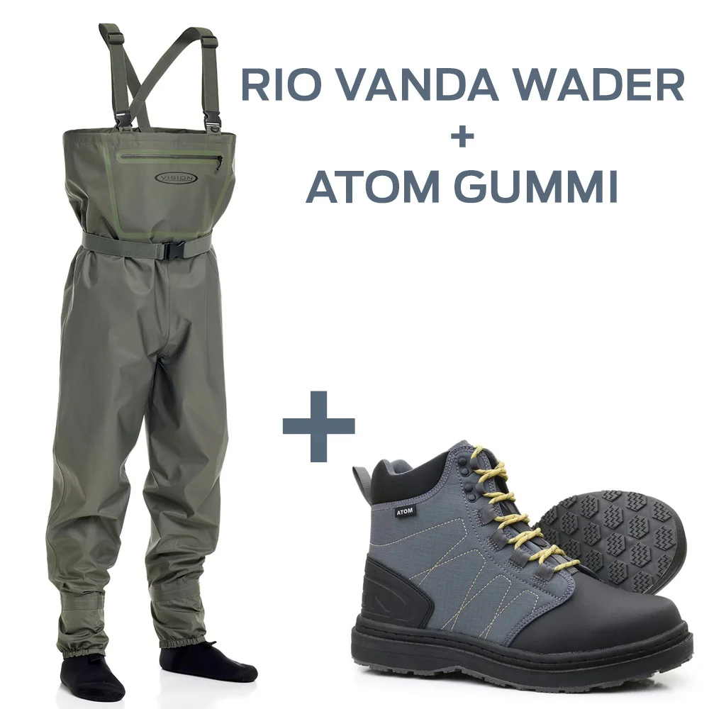 Vision Brodící kalhoty Rio Vanda wader - vel. ML a Brodící boty Atom Gummi - vel.  US 08 - EU 41