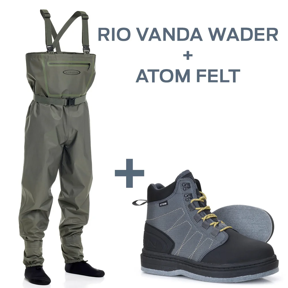 Vision Brodící kalhoty Rio Vanda, vel. ML + Vision Brodící boty ATOM, filcová podrážka, vel. US 05 - EU 38