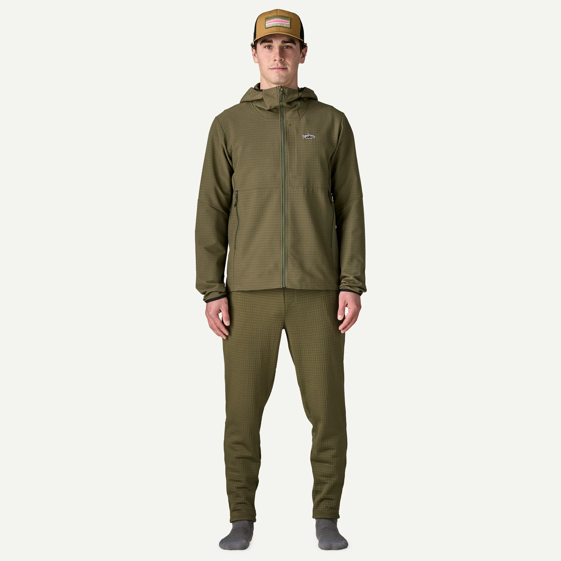 Patagonia Pánská mikina R1® TechFace Fitz Roy Trout Hoody, Basin Green - vel. XS