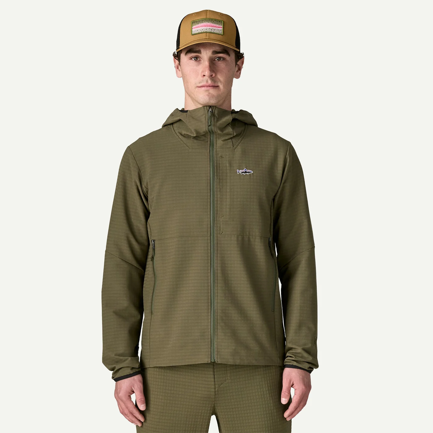 Patagonia Pánská mikina R1® TechFace Fitz Roy Trout Hoody, Basin Green - vel. XS