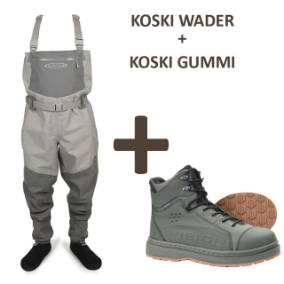 VISION Brodící kalhoty KOSKI Waders - vel. ML + Vision Brodící boty KOSKI Green, Gumová podrážka, vel. EU 39