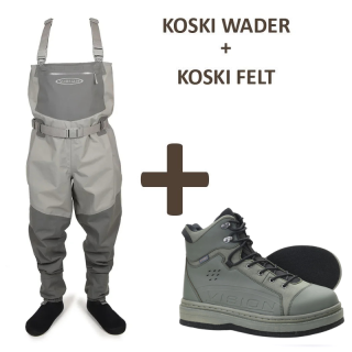 VISION Brodící kalhoty KOSKI Waders - vel. ML + Vision Brodící boty KOSKI Green, Filcová podrážka - vel. EU 38