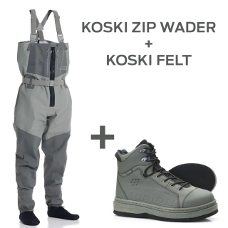 Vision Brodící kalhoty Koski ZIP STKFT, grey - vel. ML + Vision Brodící boty KOSKI, filcová podrážka - vel. US 05 - EU 38