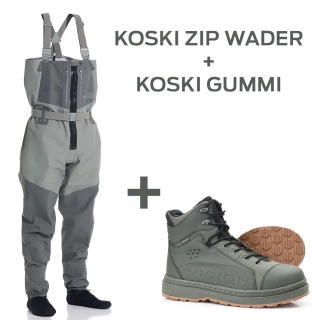 Vision Brodící kalhoty Koski ZIP STKFT, grey - vel. ML + Vision Brodící boty KOSKI, gumová podrážka - vel. US 06 - EU 39